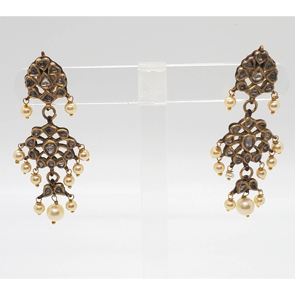 18KT Gold Kundan Polki Earring - Picture 1 of 6